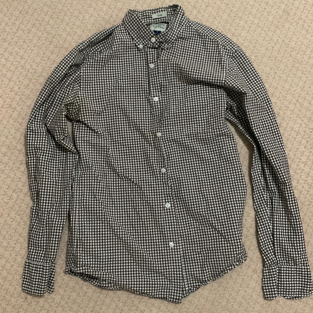 J. Crew Slim Brown Checked Dress Shirt